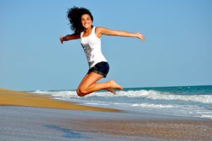a lady jumping